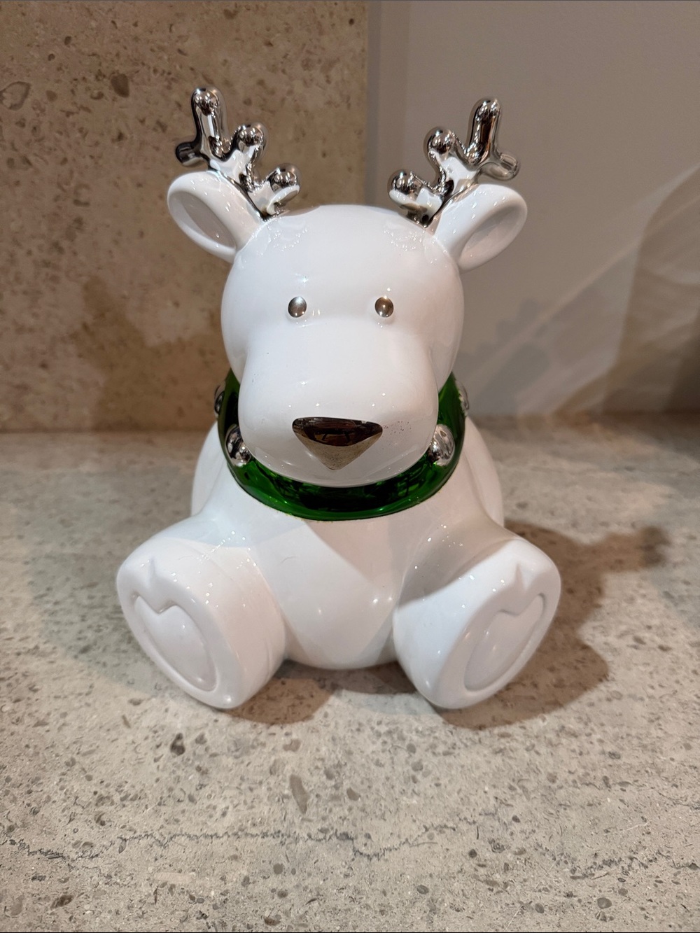 Ceramic White Reindeer Candle Holder/Candy Dish.